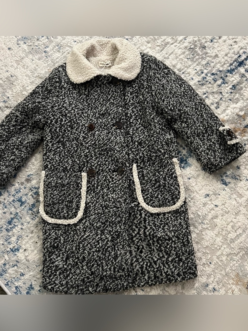 Kids' Black & White Sherpa-Trim Pea Coat